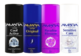 AMARA ANTI-PERSPIRANT DEODORANT ROLL-ON, 100ml, PROTECTS AGAINST SWEAT AND ODOR, CONVENIENT AND REFRESHING FRAGRANCE, ALL SKIN TYPES,UNISEX, BLACK, BLUE, PINK, WHITE