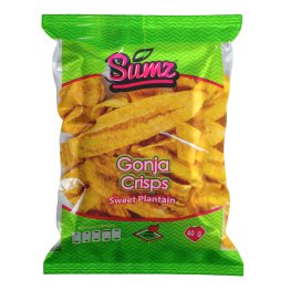 SUMZ GONJA CRISPS 400g, 160g, 80g, 40g,  CRISPY, CRUNCHY, DEEP FRIED RIPE SWEET PLANTAIN, FORTIFIED VEGETABLE OIL, 100% ORGANIC, DELICIOUS, NUTRITIOUS, RICH IN PROTEINS AND CARBOHYDRATES, BY SUMZ