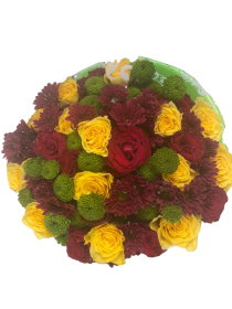 FLOWER BOUQUET, FRESH ROSES, RED AND YELLOW, NATURAL, AROMATIC, FOR GIFTS AND DECORATION