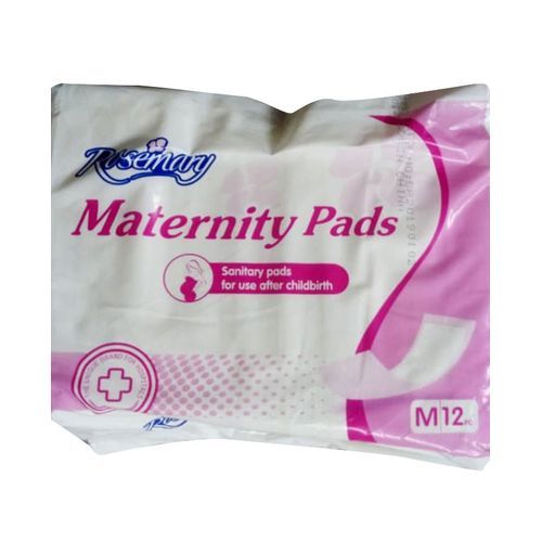 MATERNITY PADS, 12 PIECES IN A PACK, DISPOSABLE, SUPER ABSORBENT, EXTRA  WIDE, EXTRA LONG, WHITE BY ROSEMARY