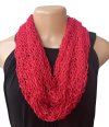 SCARF- LOWER EDGED INFINITY- RED WITH BLACK BEADS