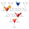 A DOZEN OF MARTINI GLASSES,SLEEK,CONE SHAPE,LONG NARROW STEM,CLASSIC,GIANT BOWL,CLEAR AND TRANSPARENT