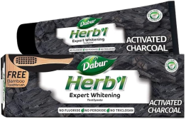 CHARCOAL TOOTHPASTE 150g WITH BAMBOO TOOTHBRUSH, 100% ORGANIC, EXPERT TEETH WHITENING, STAIN REMOVAL , ENRICHED WITH ACTIVATED CHARCOAL, UNISEX ADULTS, BY DABUR HERBAL
