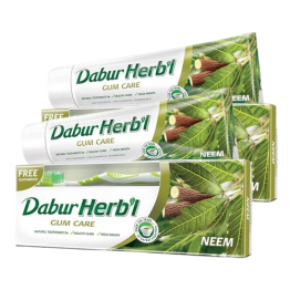 HERBAL NEEM TOOTHPASTE 150g WITH TOOTHBRUSH, ENRICHED WITH NEEM EXTRACT, PREVENT CAVITIES, NO HARMFUL CHEMICALS, NATURAL TOOTHPASTE FOR HEALTHY GUMS & FRESH BREATH ADULTS, BY DABUR