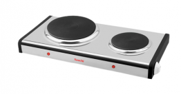 SAACHI DOUBLE HOT PLATE,NL-HP-6209,2500W,AC 220-240V,ADJUSTABLE THERMOSTAT,AUTOMATIC SAFETY SHUT OFF,NON-SLIP RUBBER FEET,SILVER