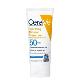 CERAVE HYDRATING MINERAL SUNSCREEN SPF 50, FACE LOTION, CERAMIDES, WITH HYALURONIC ACID, FOR SENSITIVE SKIN , LIGHT WEIGHT, NON GREASY