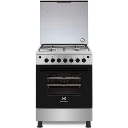 ELECTROLUX FULL GAS COOKER EKG6000G6Y, 60x60 CM, 4 GAS BURNERS, GAS OVEN & GRILL, FLAME SAFETY DEVICE, INTERGRATED TIMER, ADJUSTABALE LEGS, GLASS LID- STAINLESS STEEL