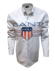 LONG SLEEVED SHIRT FOR MEN, 100% COTTON, SOFT AND SMOOTH, STYLISH, HIGH QUALITY, SIZES (S, M, L , XL, XXL), WHITE, BY GANT