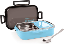 LUNCH BOX 800ML, ATTRO MEAL TIME STAINLESS STEEL, INSULATED AIRTIGHT LEAK PROOF LUNCH BOX, RESUABLE AND DURABLE, SKYY BLUE