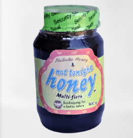 MULTI-FLORA HONEY 500g,NOT TONIGHT ,BEEKEEPING FOR A BETTER FUTURE-PLASTIC STRAIGHT SIDED JAR WITH A SQUARE GREEN LID