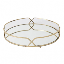 MIRROR DECOR TRAY,METAL AND GLASS,CIRCULAR,STRONG,DURABLE,ADORABLE AND ATTRACTIVE,GOLD