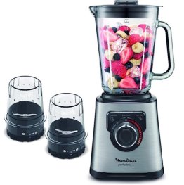 MOULINEX PERFECT MIX BLENDER 2L- LM815D27, 1200W, HIGH SPEED BLENDER MIXER, TWO ACCESSORIES, THERMO RESISTANT, 6 POWELIX BLADES, GLASS- BLACK