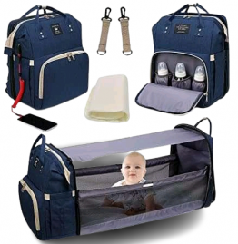 BABY BAG MULTI-FUNCTIONAL,FOLDABLE,WATERPROOF,DURABLE,LARGE CAPACITY,CONVENIENT DESIGN,STYLISH,WIDE OPEN,BLUE BY SANYOO