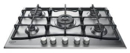ARISTON GAS BUILT-IN HOB 75CM, PCN 751 T/IX/HA, STAINLESS STEEL, 5 BURNERS, TRIPPLE CROWN FOR ULTRA FAST COOKING, ELECTRONIC UNDER KNOB IGINITION, CAST IRON GRILLS, SILVER