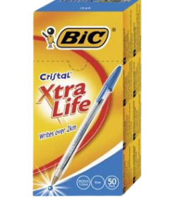 BIC BALL POINT PEN BOX OF 50 PCS,CRISTAL XTRA LIFE BALL POINT 0.4mm,ALL COLORS,SMOOTH WRITING,DRIES QUICKLY,SLIM