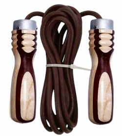 SKIPPING  FITNESS ROPE, LEATHER,FLEXIBLE 360 DEGREE TWIST FREE ACTION,POLISHED WOODEN HANDLES,PREMIUM LOOK,STRONG GRIP,BROWN BY EVO