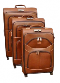 LEATHER SUITCASES,SOLD AS SINGLE PIECES OR SET OF 3 PIECES (2.26KG,2.76KG,3.62KG),360 DEGREE SPINNER WHEELS,4 ZIPPER POCKETS,SOLID,PLAIN