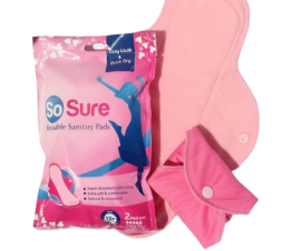 SO SURE REUSABLE SANITARY PADS,  HEAVY FLOW AND LEAK PROTECTION, ABSORBS 10X, LASTS 12+ MONTHS, KEEP YOU CLEAN AND FRESH ALL DAY, PINK