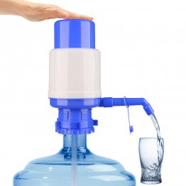 MANUAL WATER PUMP AND DISPENSER, HAND PRESS, FOOD GRADE PLASTIC, SILICONE TUBES, WHITE AND BLUE