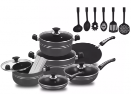 COOKWARE,17 PIECES,STAINLESS STEEL,NON-STICK AND DURABLE,BLACK COLOR