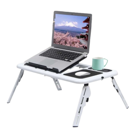 LAPTOP STAND, E- TABLE, FOLDABLE, STUDY TABLE, USB, TWO COOLING FANS, PORTABLE- WHITE