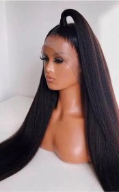 NATURAL HUMAN HAIR WIG, EAR TO EAR LACE, THICK, STRAIGHT, LONG, NATURAL BLACK, SOFT AND MOISTURIZED