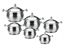 COOKWARE POTS, 6 PIECES, 6 HEAVY DUTY SERVING POTS WITH  LIDS, HANDLES, NON STICK, STAINLESS STEEL, SILVER BY PRANDELI