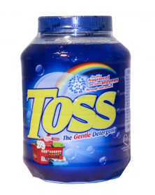 TOSS DETERGENT POWDER 3kgs,GENTLE,SOFT,HIGH PERFORMANCE,FAST ACTING PARTICLES,REMOVES TOUGH STAINS,BLUE