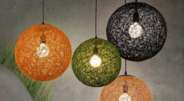 FABRIC STRING LAMP SHADE, CIRCULAR IN SHAPE, MADE IN DIFFERENT SIZES AND COLOURS, SUITABLE FOR INTERIOR DECOR.