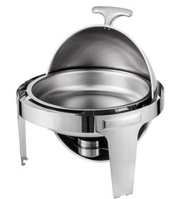 ROUND CHAFER SET 7.5L, CHAFING DISH, FOOD WARMER, 1 BURNER, 2 PANS, QUART ROLL TOP, CATERING, BUFFET, STAINLESS STEEL- SILVER