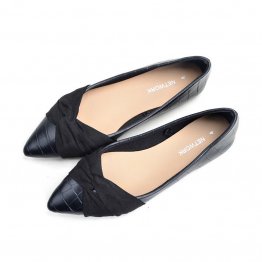 POINTED FLAT PUMP SHOE FOR WOMEN, WIDE FOOT, LEATHER WITH PATENT CLOTH, DURABLE
