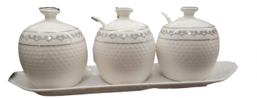 SUGAR BOWL SET OF 3 PIECES,300ml,CERAMIC,MULTIFUNCTIONAL,DURABLE,WHITE BY GENERIC
