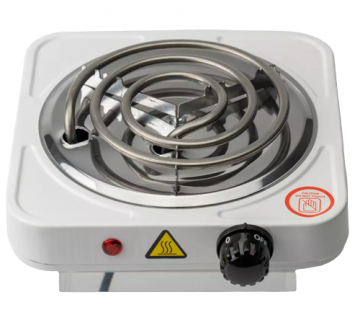 COILED HOT PLATE STOVE, ELECTRICAL 1000W,SINGLE BURNER,EASY TO CLEAN,AUTO-THERMOSTAT,OVER HEAT PROTECTION,NON-STICK COATING,WHITE