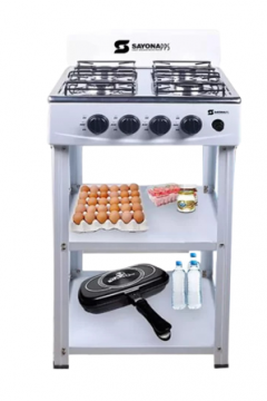 GAS COOKER,4 GAS BURNERS,2 STORAGE COMPARTMENTS,AUTOMATIC IGNITION,LOW GAS CONSUMPTION,WHITE BY SAYONA