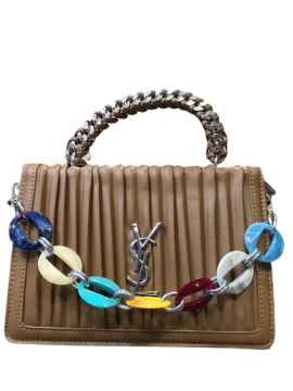 LEATHER HANDBAG FOR LADIES WITH 2 METALLIC AND 1 LEATHER STRAPS,HIGH QUALITY,SOFT,DURABLE,BY YVES SAINT LAURENT