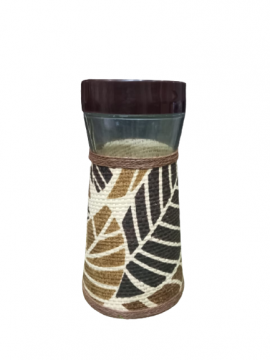 CANISTER GLASS JAR 1.5L WITH WOVEN INSULATION,PLASTIC AIRTIGHT SEAL,PREMIUM QUALITY,DECORATIVE,DURABLE,BROWN