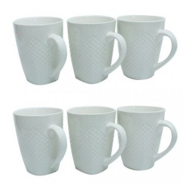 CERAMIC COFFEE MUGS,SET OF 6 PIECES,VECTOR DESIGN,STRONG HANDLES,WITHOUT THE STAND,WHITE