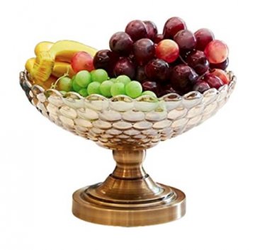 GLASS FRUIT BOWL,ROUND, EXQUISITE, CRYSTAL GLASS, METAL STAND, HIGH QUALITY, STURDY BASE