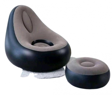 DELUXE INFLATABLE SEAT, CHAIR WITH FOOT REST, AIR PUMP, EGORNOMIC DESIGN, INFLATE AND DEFLATE EASILY,BLACK AND GREY BY INTEX