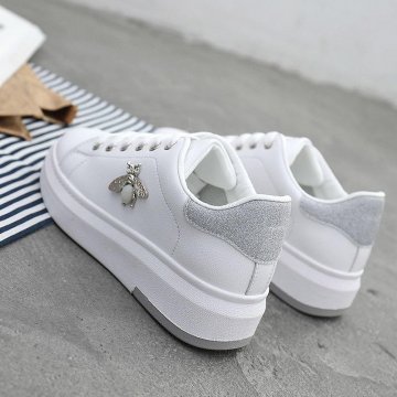 SNEAKERS  FOR LADIES,LEATHER,WHITE GLITTER LACE-UP,DURABLE AND OF HIGH-QUALITY