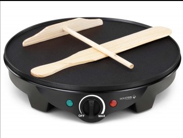 CREPE AND PANCAKE MAKER 12 INCH, ELECTRIC,1440W POWER,ADJUSTABLE TEMPERATURE CONTROL,MANUAL CONTROL, WOODEN SPREADER AND SPATULA, INDICATOR LIGHTS, STAINLESS STEEL, BY HOLSTEIN