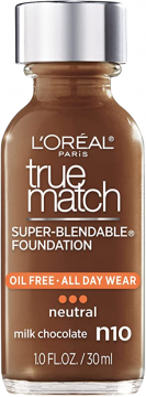 FOUNDATION 30ml,MILK CHOCOLATE N10,OIL FREE,ALL DAY WEAR,SUPER BLENDABLE BY L'OREAL PARIS