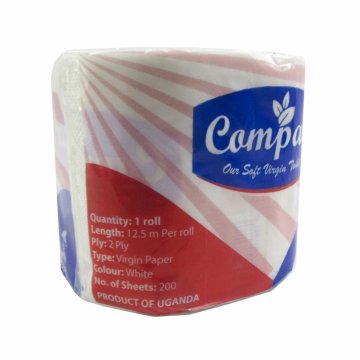 2 PLY TOILET PAPER 12.5m ,10 ROLLS,200 SHEETS PER ROLL BY COMPACT