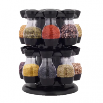HERBS & SPICE RACK WITH THE TINS,16 PIECES,HIGH-QUALITY AND DURABLE,BLACK COLOR