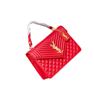 HANDBAG FOR LADIES,CAVIAR LEATHER,TOP LEATHER HANDLE,RED,ENVELOPE  DESIGN,BY YVES SAINT LAURENT