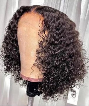 DEEP WAVE HUMAN HAIR WIG, 4 X 4 LACE 12 INCHES LONG, BLACK