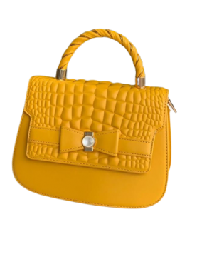 HANDBAG FOR LADIES,LEATHER,TOP HANDLE,FOLD OVER TOP,YELLOW,HIGH QUALITY AND DURABLE