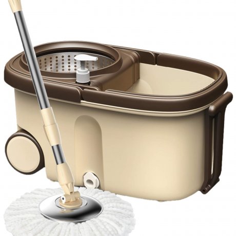 SPIN MAGIC MOP WITH BUCKET,DOUBLE DRIVE,STAINLESS STEEL HAND PRESSURE,HIGH QUALITY AND DURABLE,BROWN