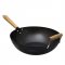 DEEP FRYING PAN,ALUMINUM MATERIAL,NON-STICKY,TWO WOODEN HANDLES,SILVER COLOR,FLAT-BOTTOMED