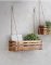 WOODEN HANGING FLOWER HOLDER AND 1 PLANT VESSEL WITHOUT FLOWERS